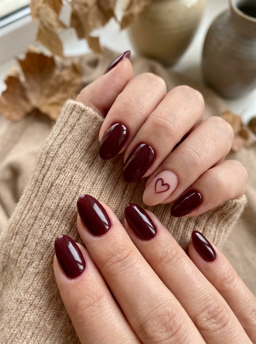 Burgundy Nails with Tiny Heart Accent – gepflegte Nagelidee 2026
